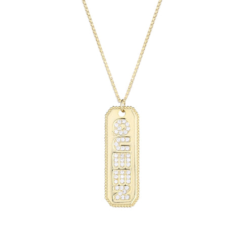 QUEEN SLOGAN VERTICAL BAR PENDANT NECKLACE