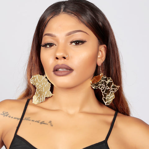 The Motherland Africa Acrylic Earrings in Gold - House of Pascal
