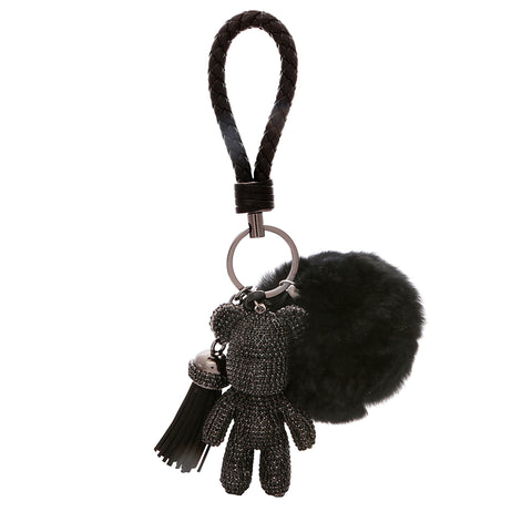 TEDDY BEAR Luxe Rhinestone Key Ring in Black - House of Pascal